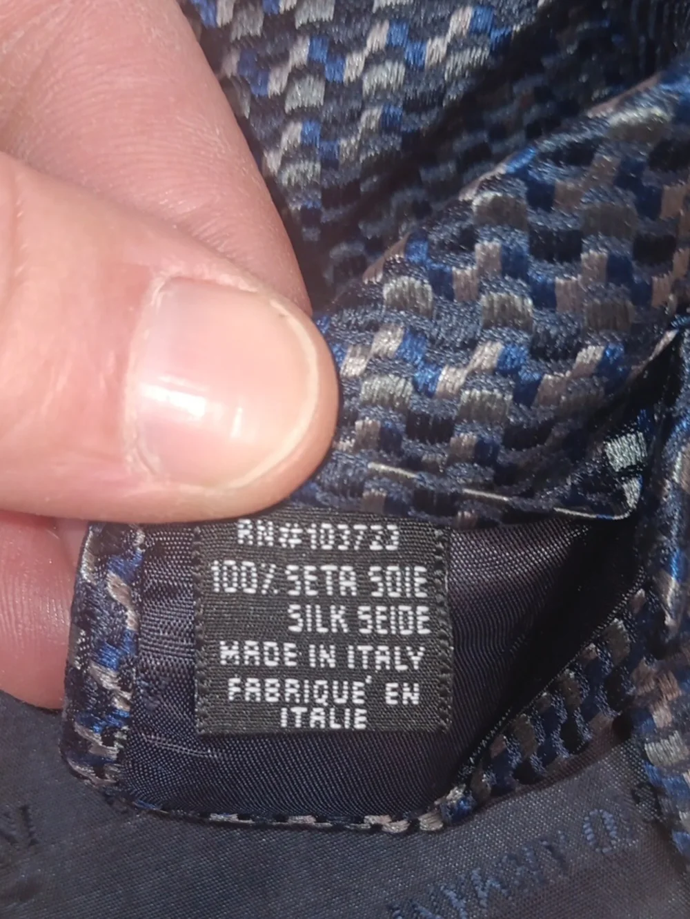 Giorgio Armani Navy, Black, and Gray Patterned Silk Tie